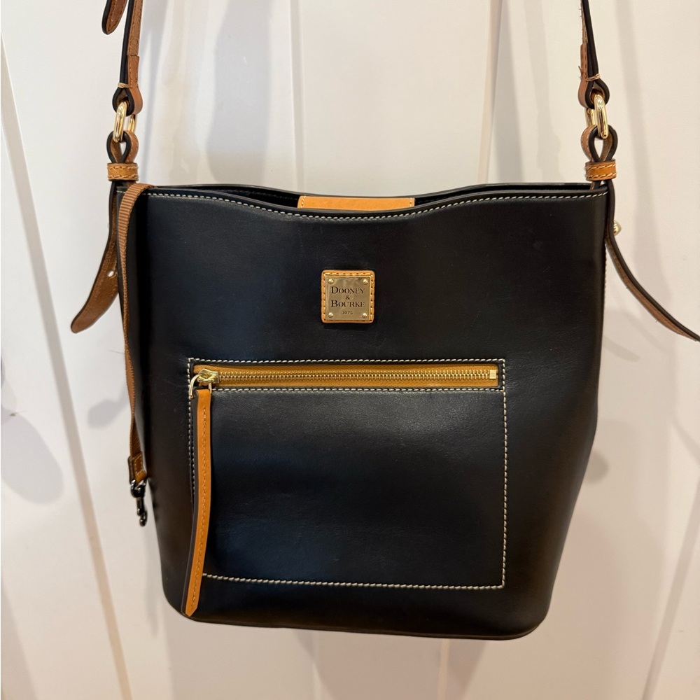 Dooney & Bourke Black and Brown Wexford Leather Ridley Shoulder Bag